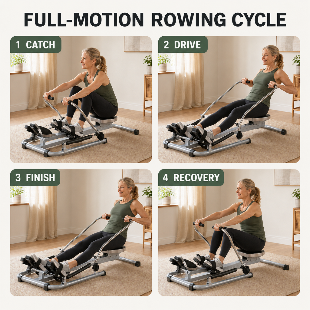 Full-Motion Hydraulic Rowing Machine with LCD Monitor, Adjustable Resistance up to 110 lb and 265 lb Capacity
