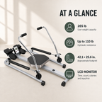 Full-Motion Hydraulic Rowing Machine with LCD Monitor, Adjustable Resistance up to 110 lb and 265 lb Capacity