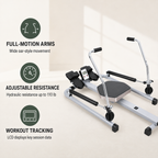 Full-Motion Hydraulic Rowing Machine with LCD Monitor, Adjustable Resistance up to 110 lb and 265 lb Capacity