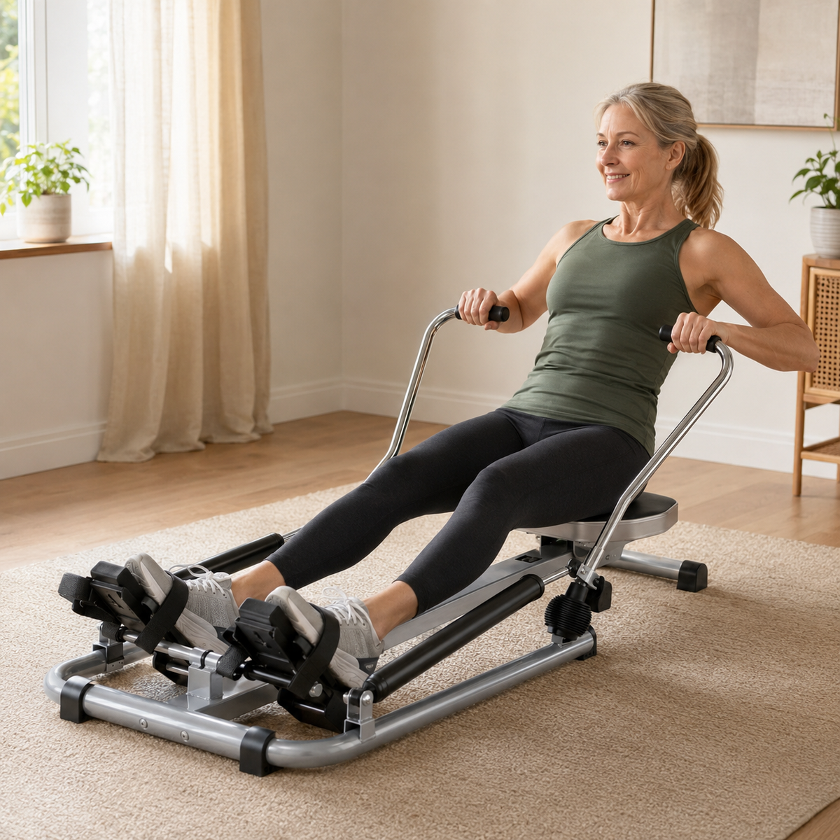 Full-Motion Hydraulic Rowing Machine with LCD Monitor, Adjustable Resistance up to 110 lb and 265 lb Capacity