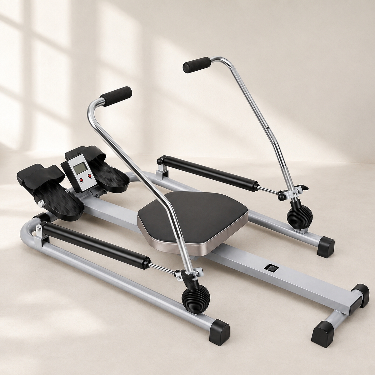 Full-Motion Hydraulic Rowing Machine with LCD Monitor, Adjustable Resistance up to 110 lb and 265 lb Capacity