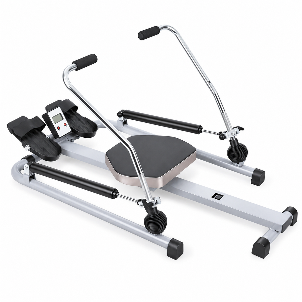Full-Motion Hydraulic Rowing Machine with LCD Monitor, Adjustable Resistance up to 110 lb and 265 lb Capacity