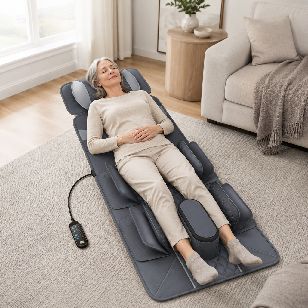 Full Body Massage Mat with Air Compression Stretching, Neck Kneading, Heat, Vibration & Wired Remote Control
