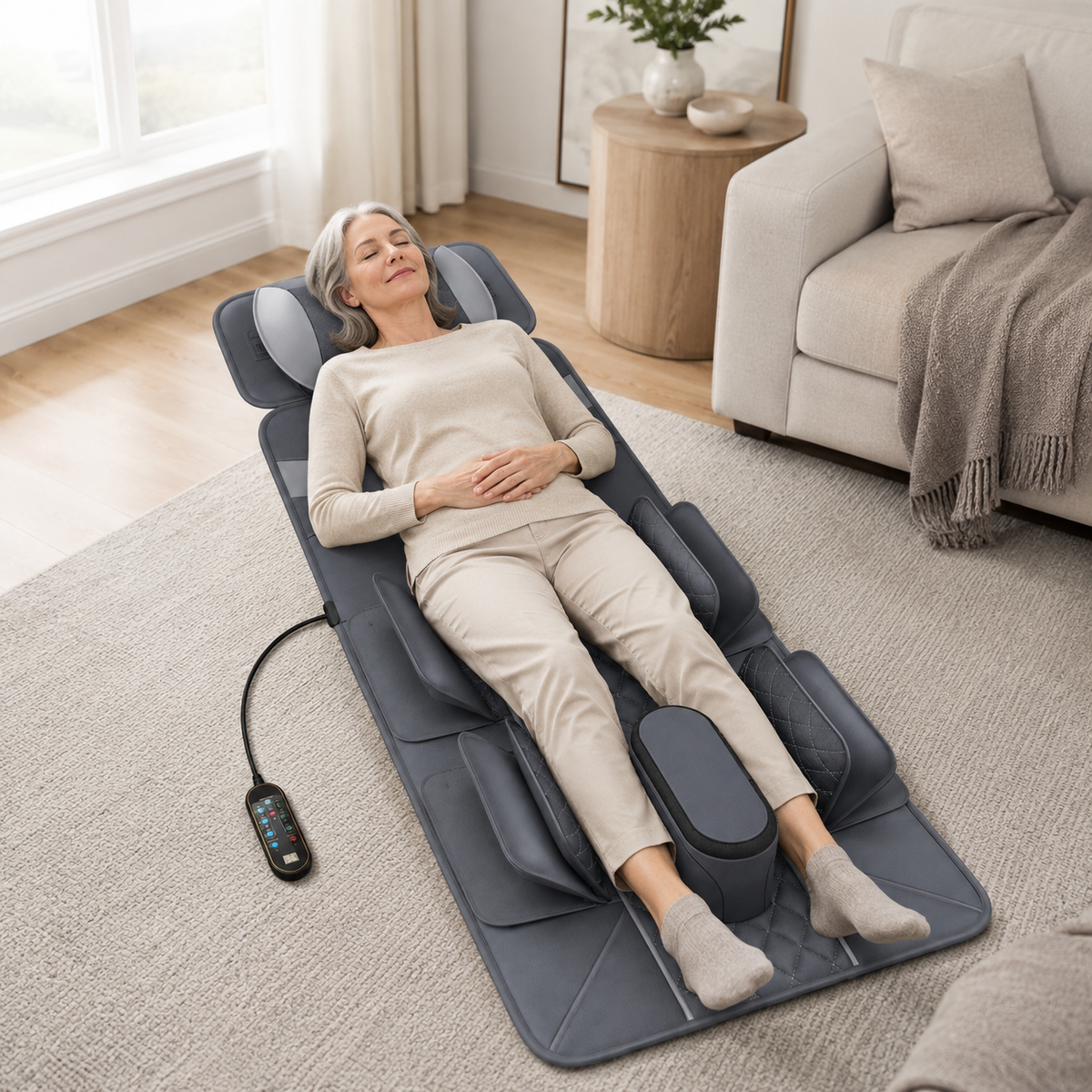 Full Body Massage Mat with Air Compression Stretching, Neck Kneading, Heat, Vibration & Wired Remote Control