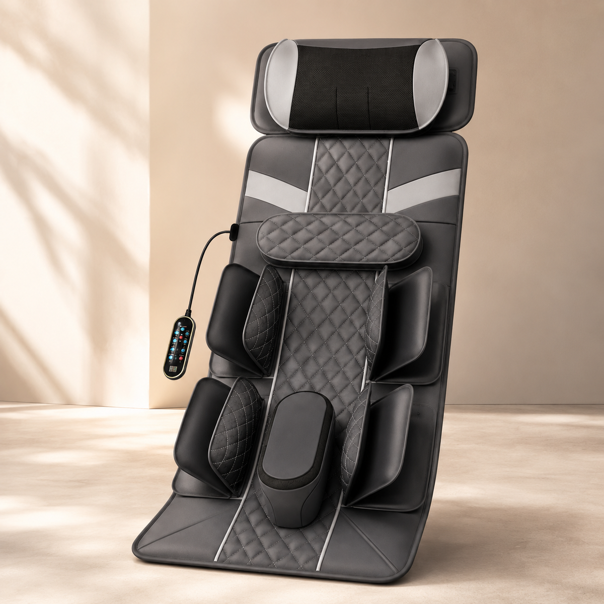 Full Body Massage Mat with Air Compression Stretching, Neck Kneading, Heat, Vibration & Wired Remote Control