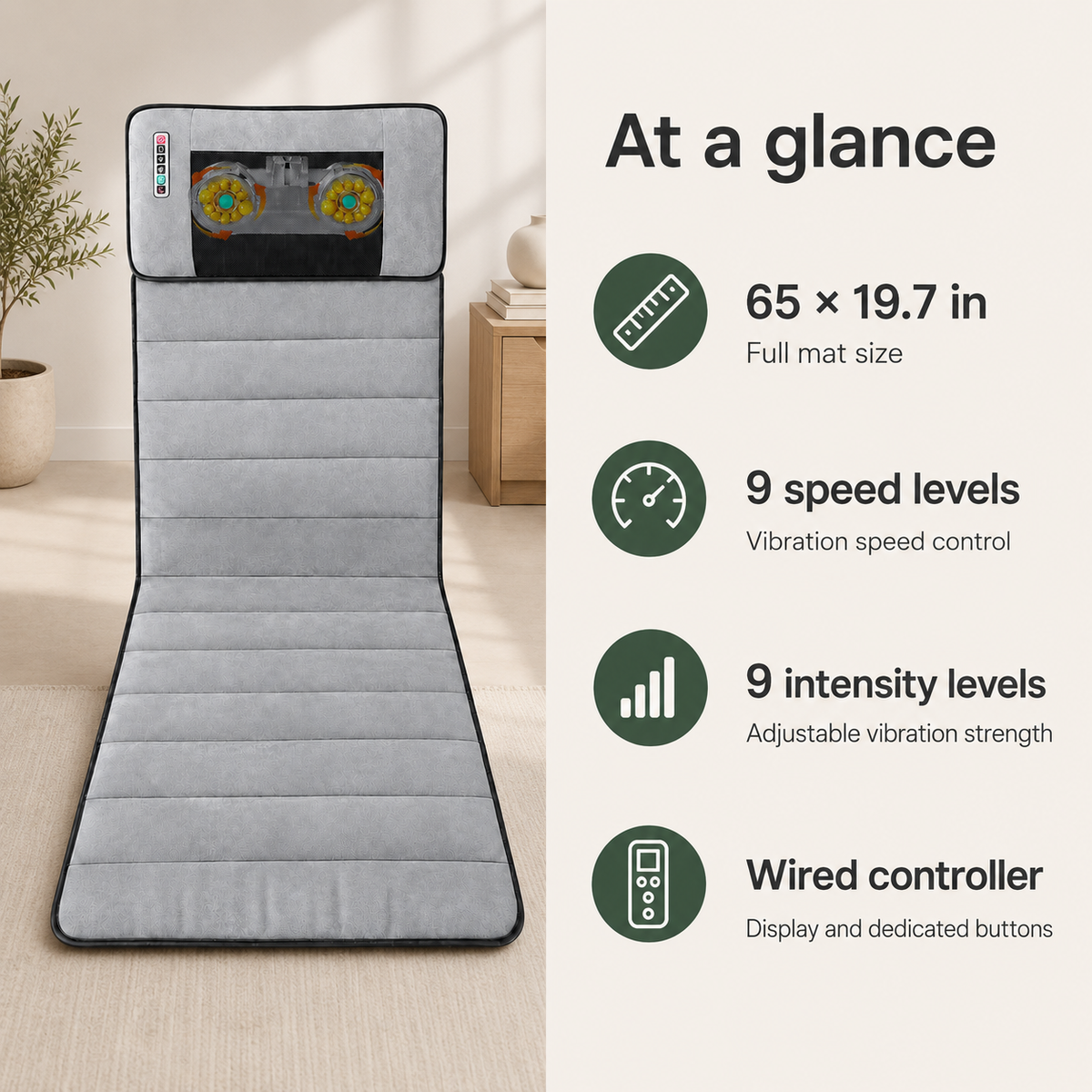 Full Body Massage Mat with Heat, Neck Kneading, 9 Vibration Modes and Adjustable Intensity