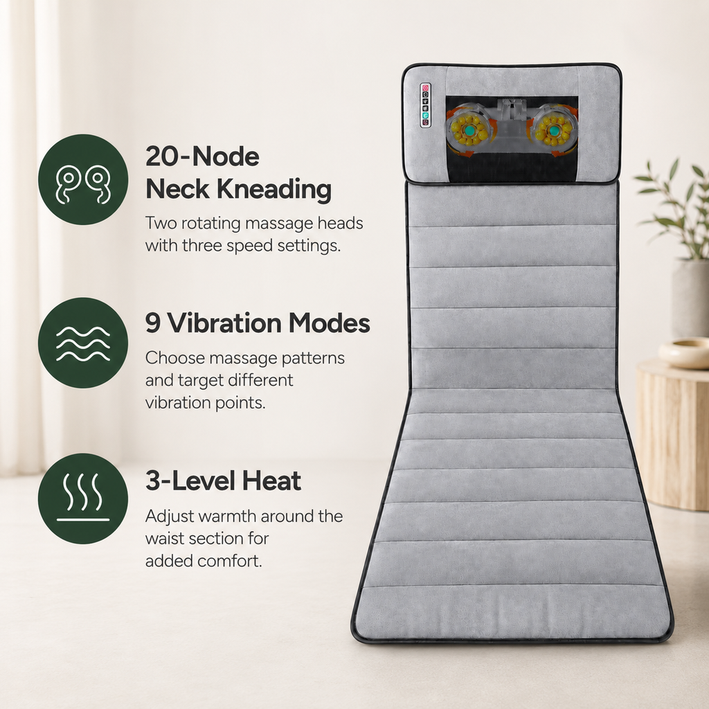 Full Body Massage Mat with Heat, Neck Kneading, 9 Vibration Modes and Adjustable Intensity