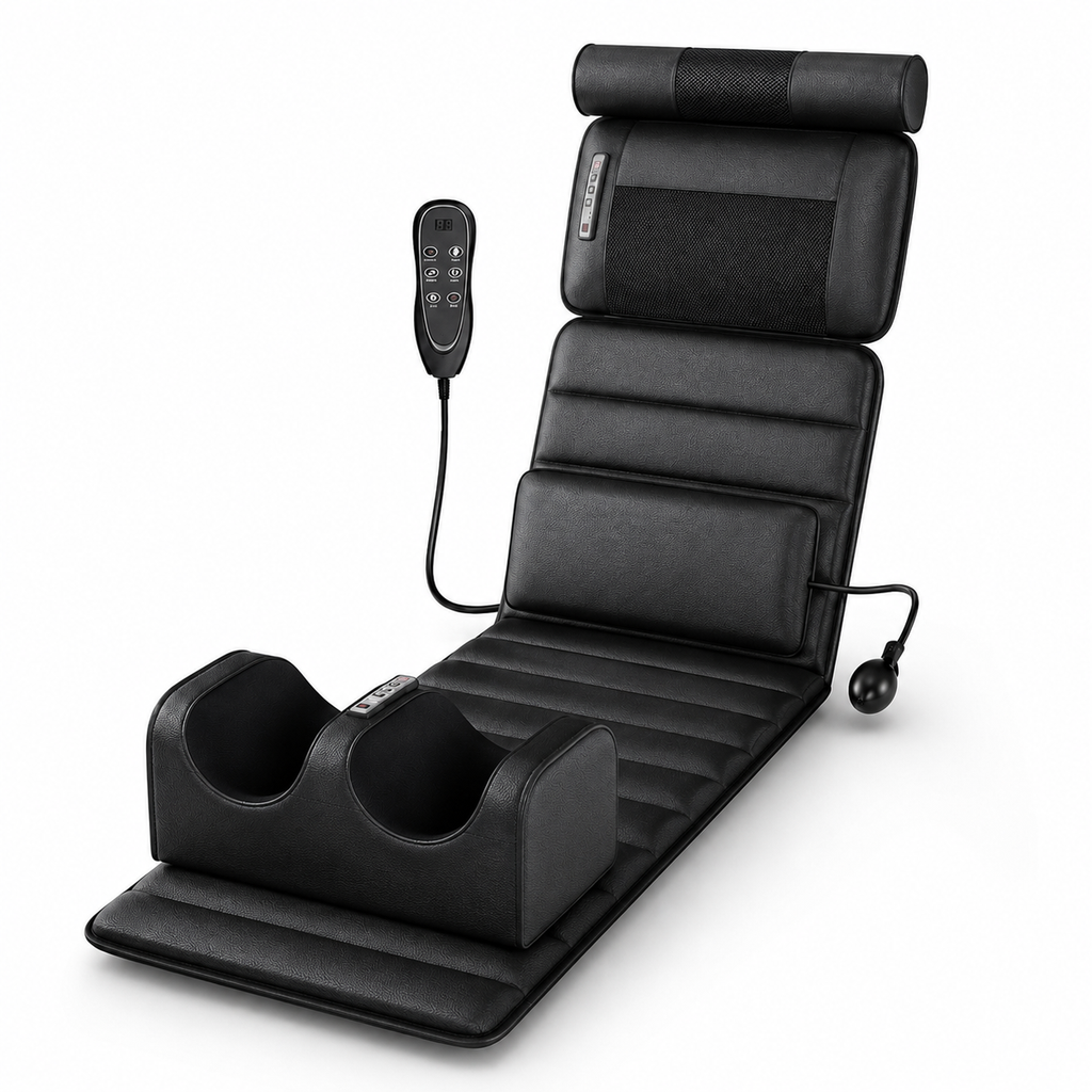 Full Body Massage Mat with Heat, Neck & Foot Kneading, Vibration, Wired Controller and Inflatable Lumbar Support