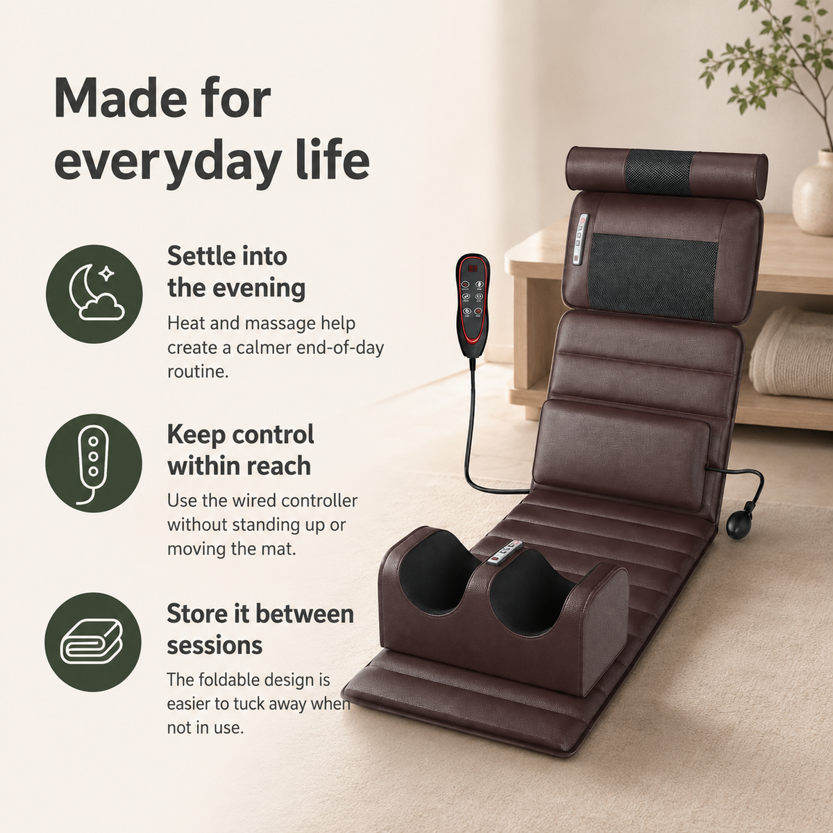 Full Body Massage Mat with Heat, Neck & Foot Kneading, Vibration, Wired Controller and Inflatable Lumbar Support
