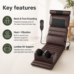 Full Body Massage Mat with Heat, Neck & Foot Kneading, Vibration, Wired Controller and Inflatable Lumbar Support