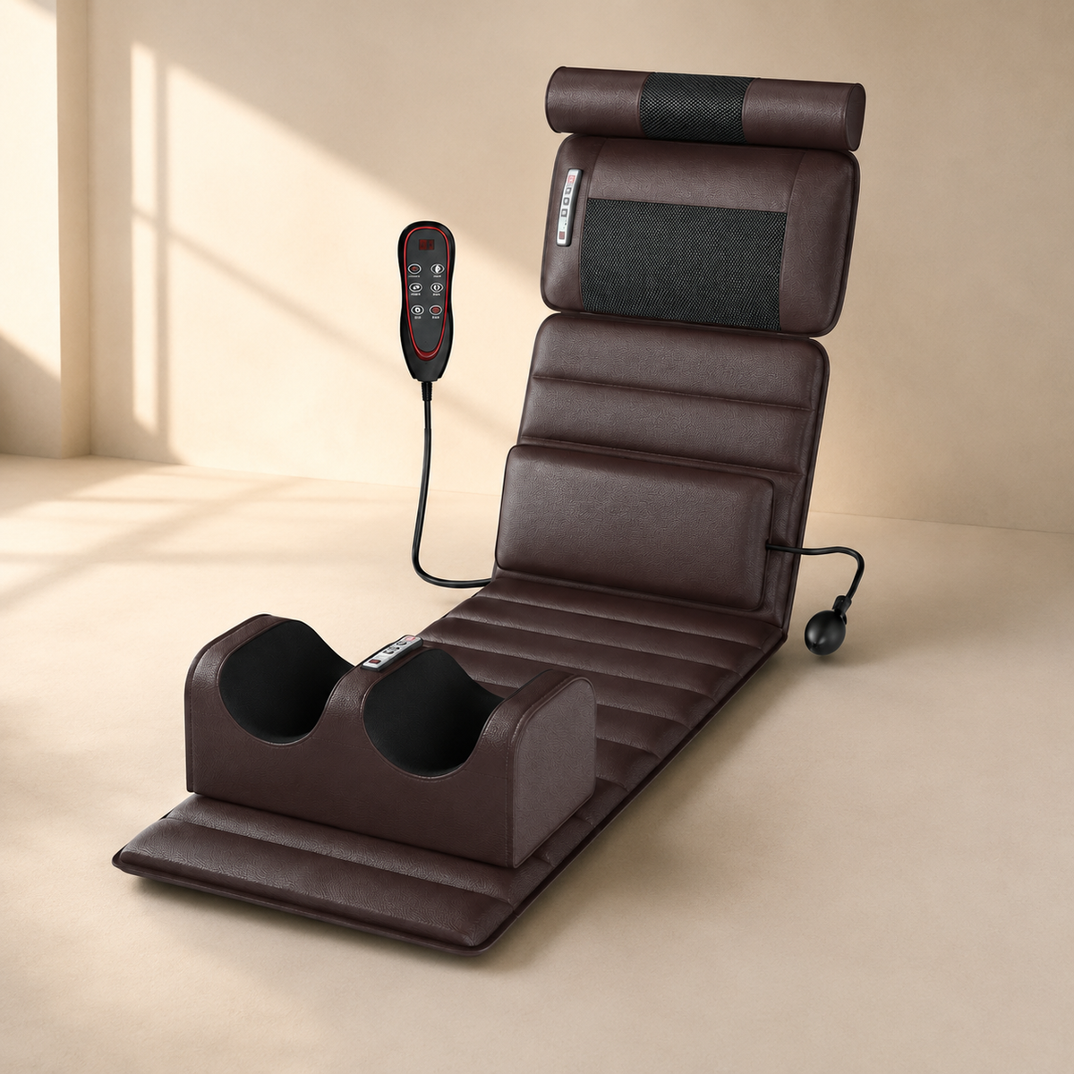 Full Body Massage Mat with Heat, Neck & Foot Kneading, Vibration, Wired Controller and Inflatable Lumbar Support