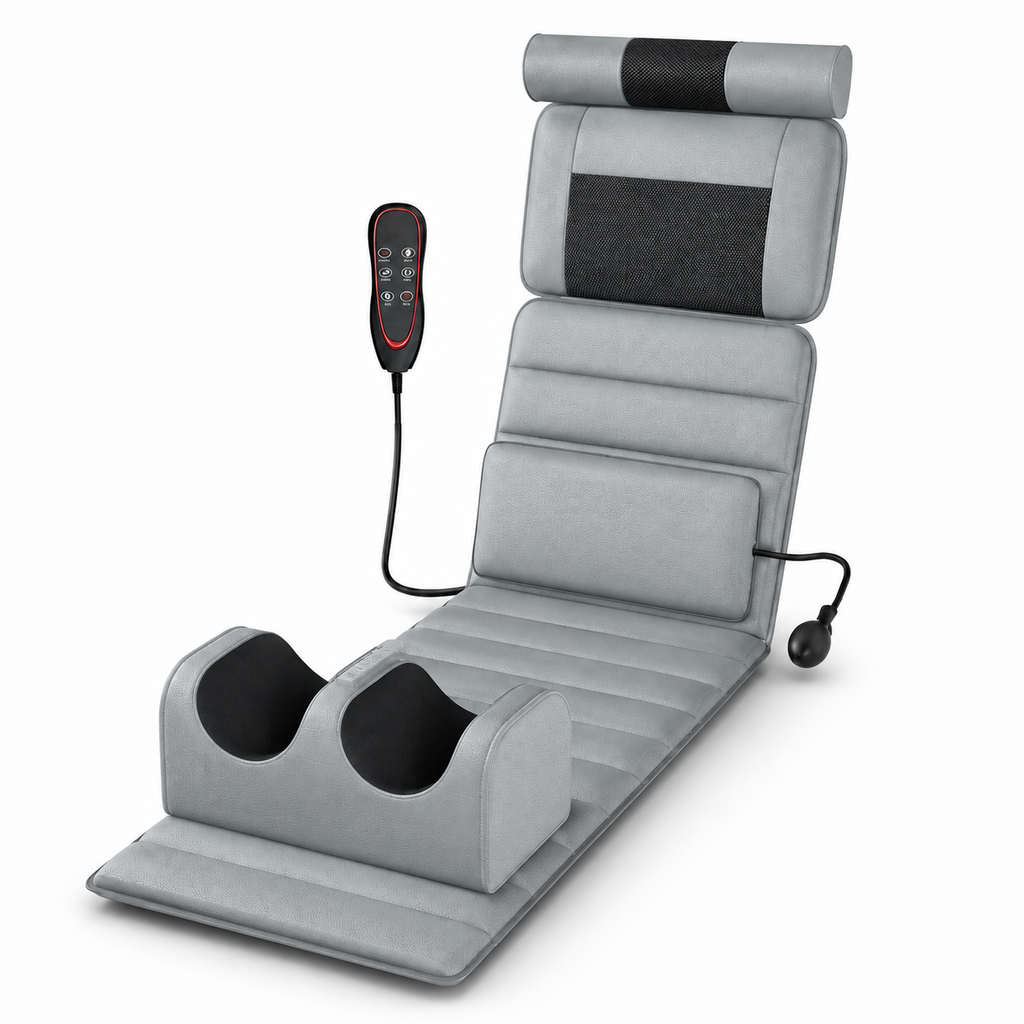 Full Body Massage Mat with Heat, Neck & Foot Kneading, Vibration, Wired Controller and Inflatable Lumbar Support