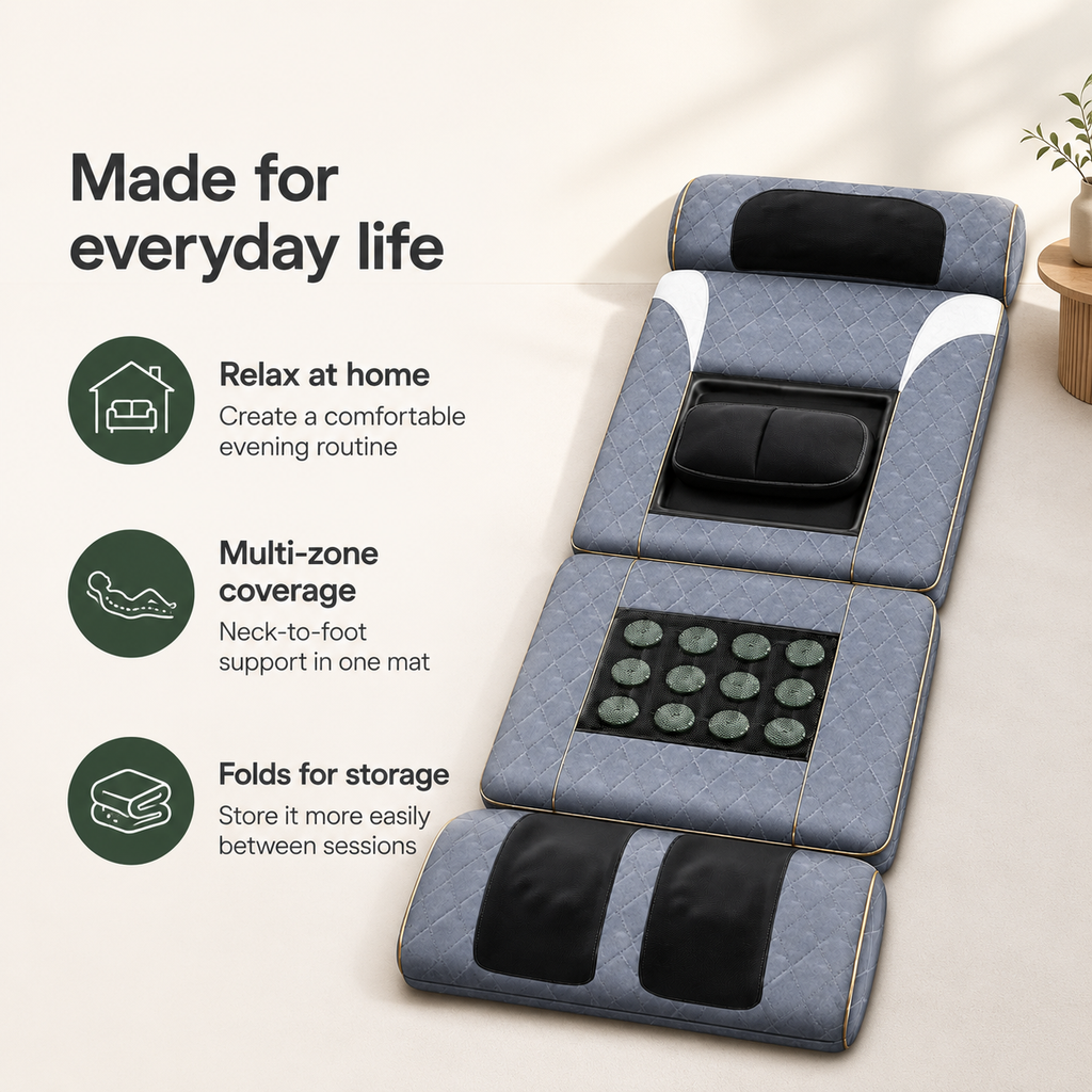 Full Body Massage Mat with Heat, Neck & Foot Kneading, Vibration and Adjustable Lumbar Support
