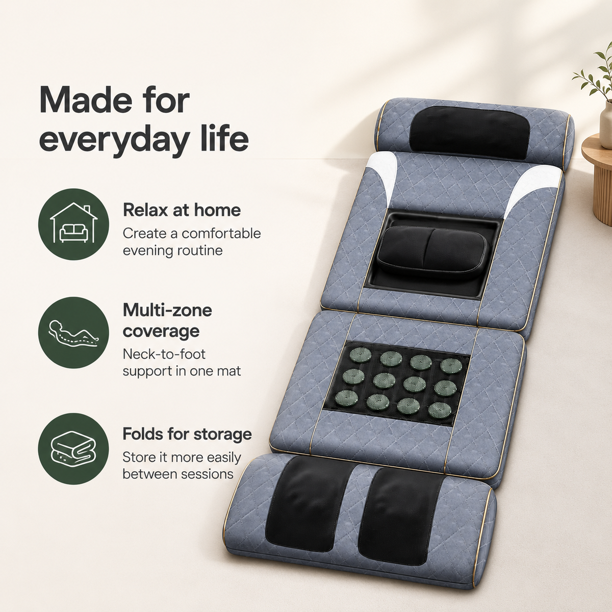 Full Body Massage Mat with Heat, Neck & Foot Kneading, Vibration and Adjustable Lumbar Support
