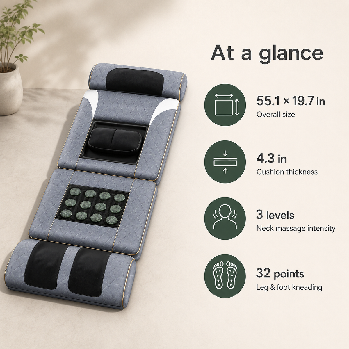 Full Body Massage Mat with Heat, Neck & Foot Kneading, Vibration and Adjustable Lumbar Support