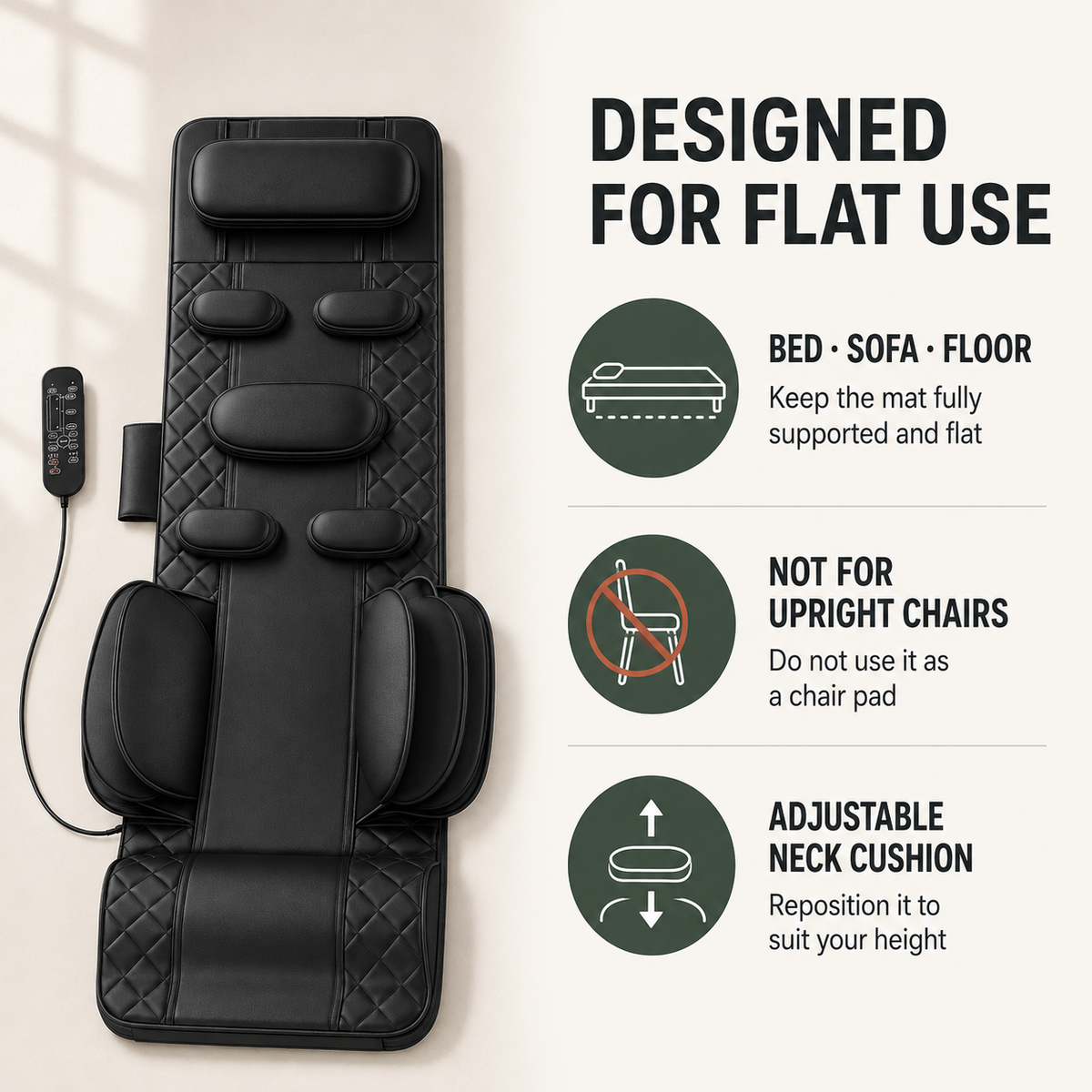 Full Body Stretching Massage Mat with Heat and 3D Air Compression, 4 Modes, 3 Intensities, Foldable Design