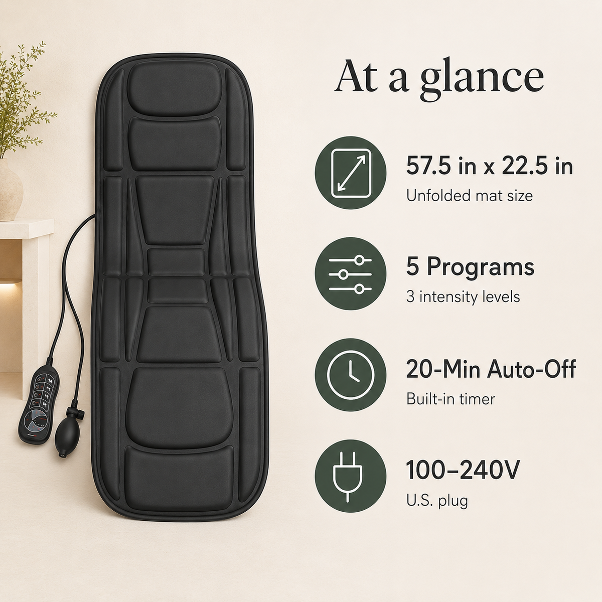 Full Body Vibration Massage Mat with Heat, 5 Vibration Programs, Inflatable Lumbar Support & Foldable Design