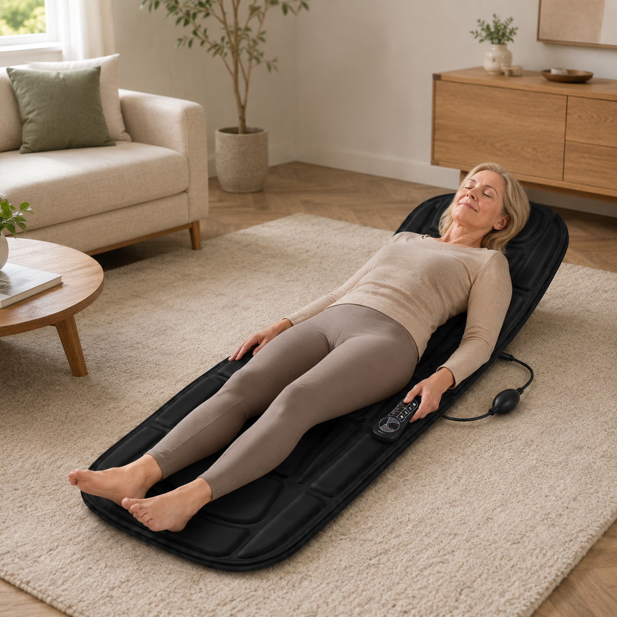 Full Body Vibration Massage Mat with Heat, 5 Vibration Programs, Inflatable Lumbar Support & Foldable Design
