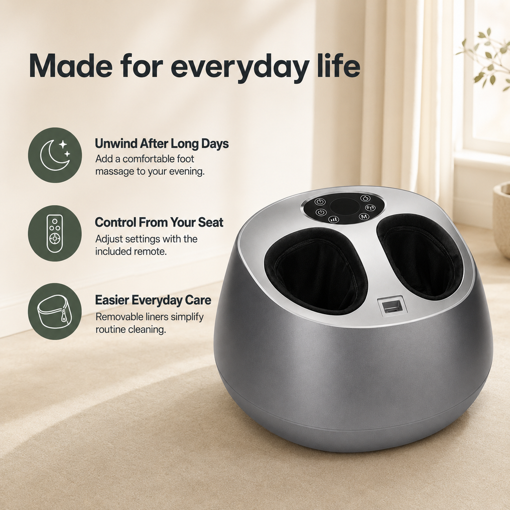Fully Enclosed Shiatsu Foot Massager with Heat and Air Compression, 5 Modes, 9 Intensity Levels and Remote Control