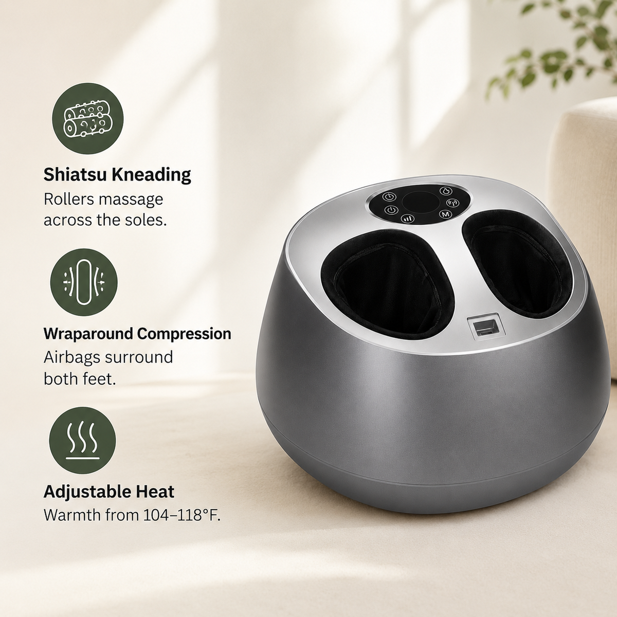 Fully Enclosed Shiatsu Foot Massager with Heat and Air Compression, 5 Modes, 9 Intensity Levels and Remote Control