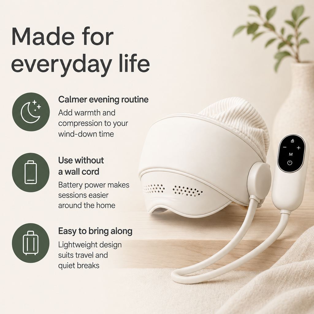 Heated Head & Eye Massager with 6-Zone Air Compression, 4 Modes & Lightweight Cordless Design