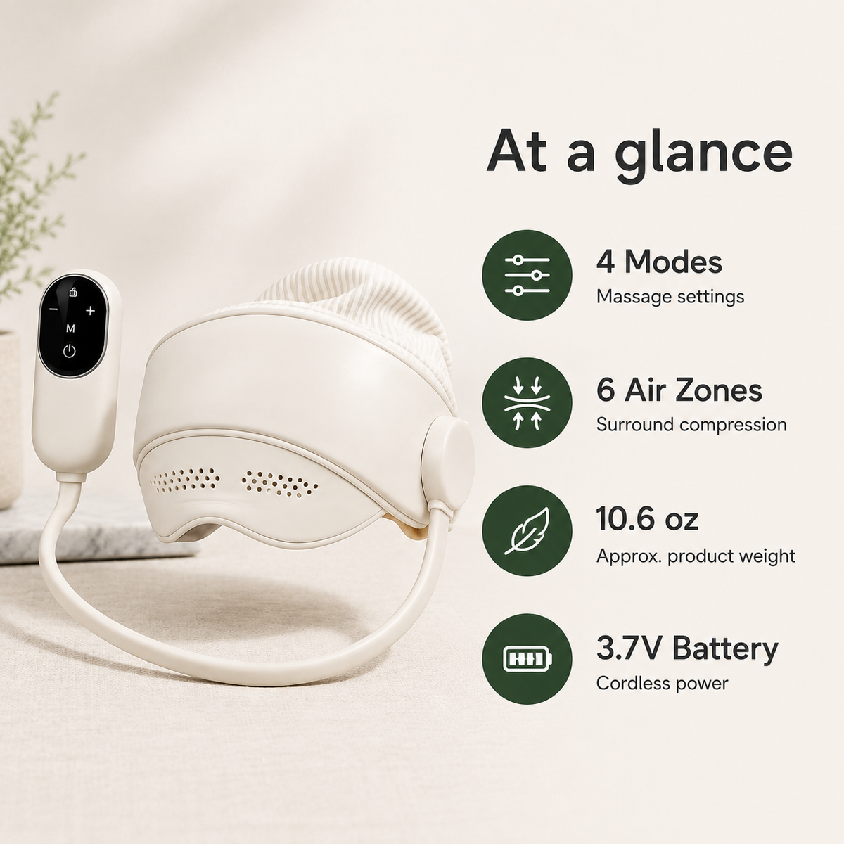 Heated Head & Eye Massager with 6-Zone Air Compression, 4 Modes & Lightweight Cordless Design