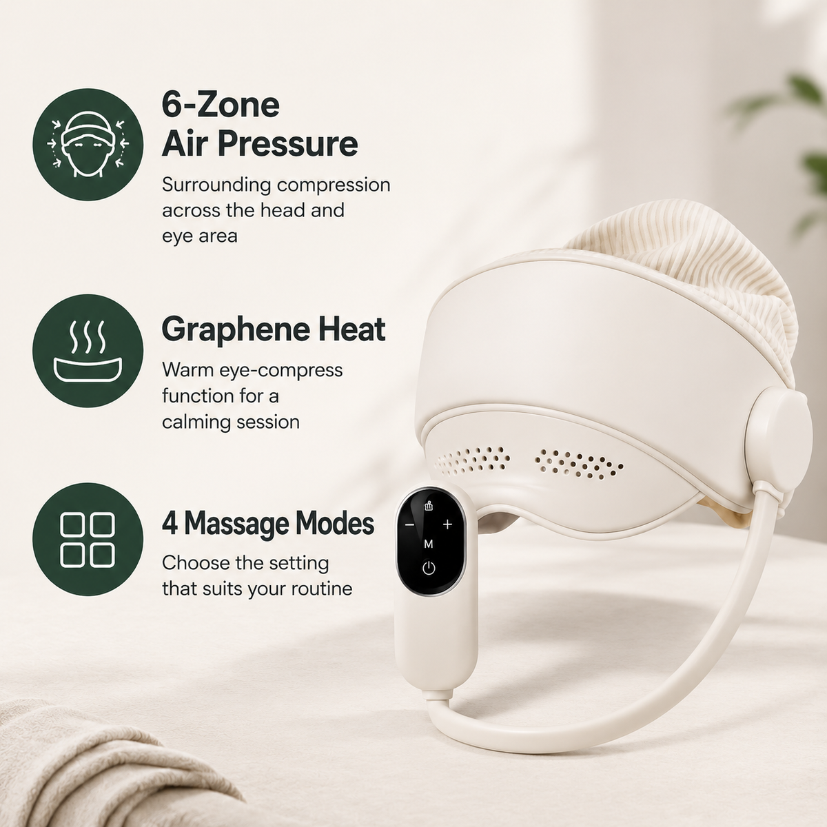 Heated Head & Eye Massager with 6-Zone Air Compression, 4 Modes & Lightweight Cordless Design