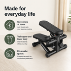 Hydraulic Mini Stepper with Resistance Bands, 300 lb Capacity, Adjustable Step Height and LCD Monitor — No Assembly Required