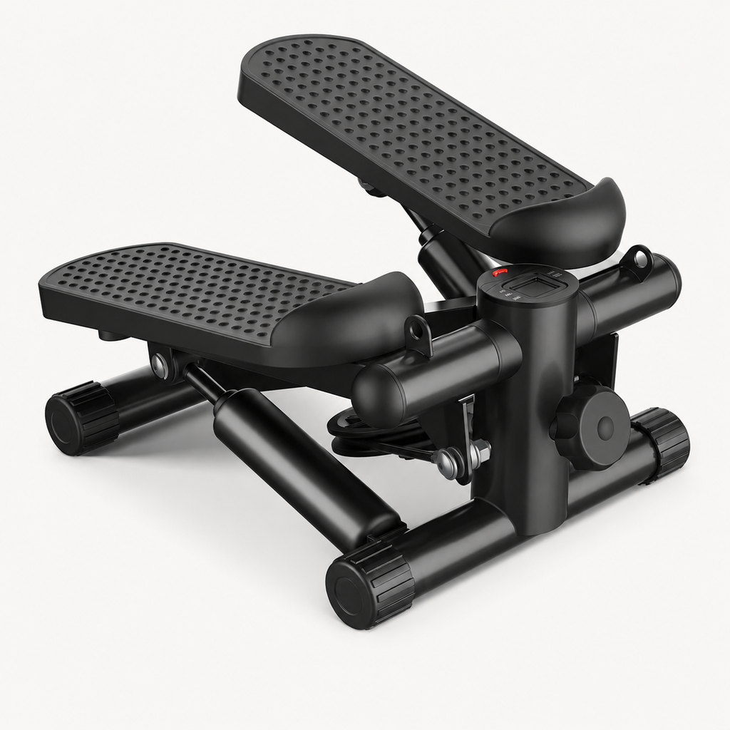 Hydraulic Mini Stepper with Resistance Bands, 300 lb Capacity, Adjustable Step Height and LCD Monitor — No Assembly Required