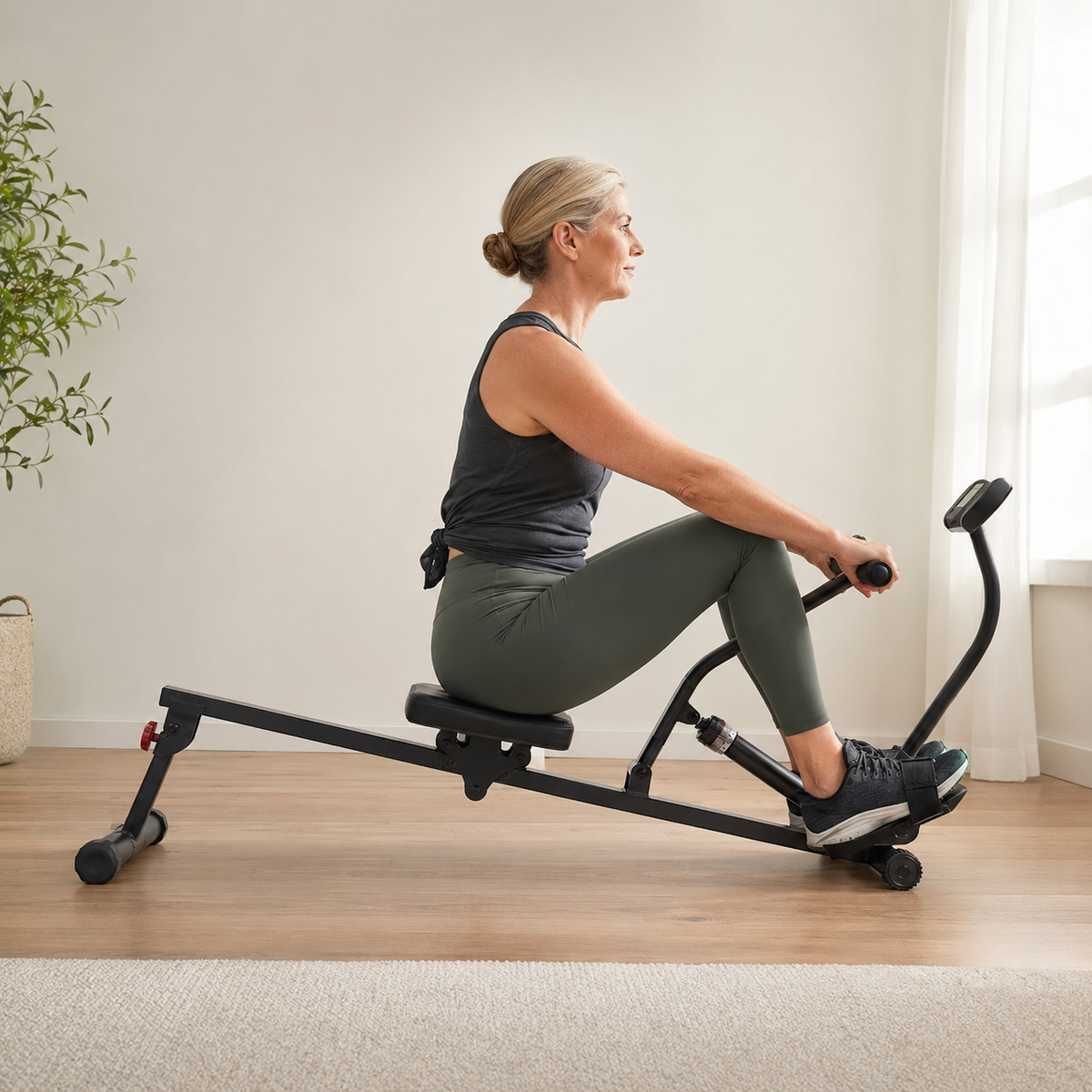 Hydraulic Rowing Machine with 12 Resistance Levels, Bluetooth Connectivity, Digital Monitor and Compact Frame