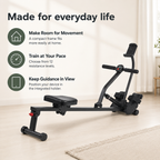 Hydraulic Rowing Machine with 12 Resistance Levels, Bluetooth Connectivity, Digital Monitor and Compact Frame