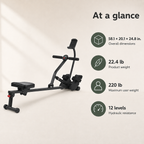 Hydraulic Rowing Machine with 12 Resistance Levels, Bluetooth Connectivity, Digital Monitor and Compact Frame