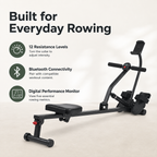 Hydraulic Rowing Machine with 12 Resistance Levels, Bluetooth Connectivity, Digital Monitor and Compact Frame