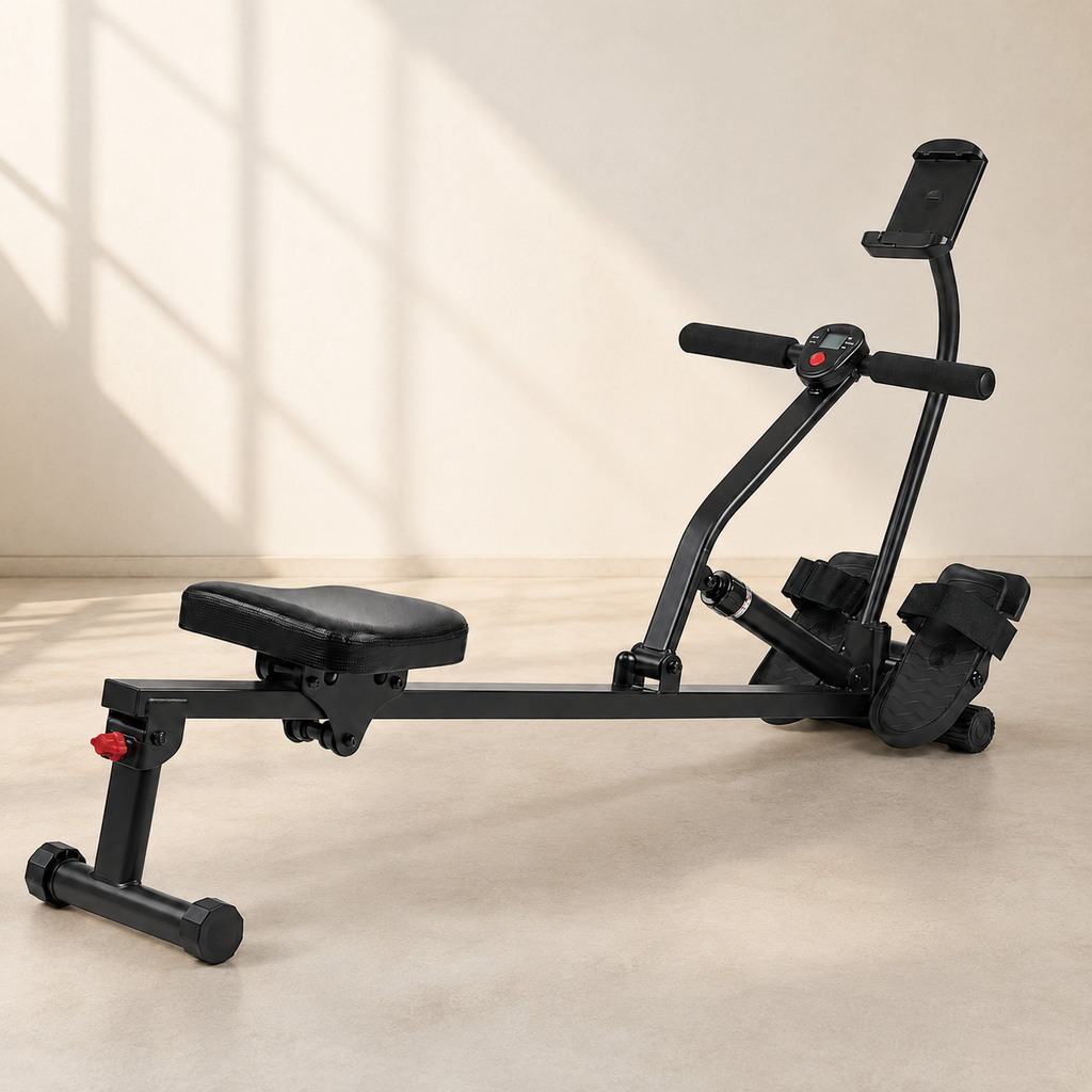 Hydraulic Rowing Machine with 12 Resistance Levels, Bluetooth Connectivity, Digital Monitor and Compact Frame