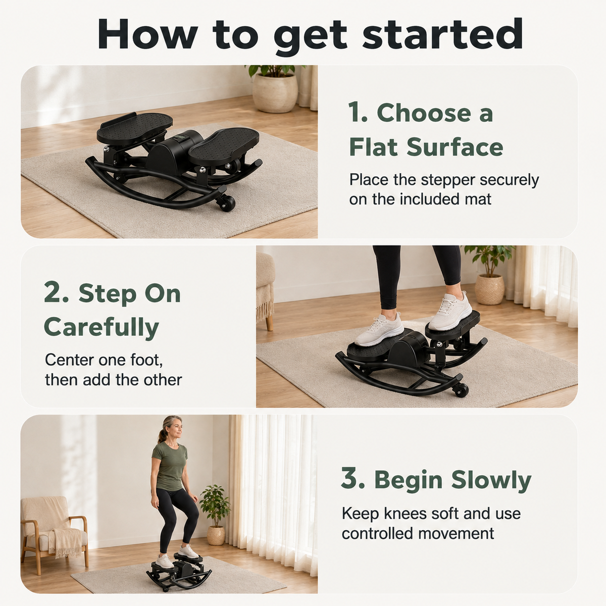 Lateral Rocking Stepper with Resistance Bands and LCD Monitor for Low-Impact Full-Body Home Workouts