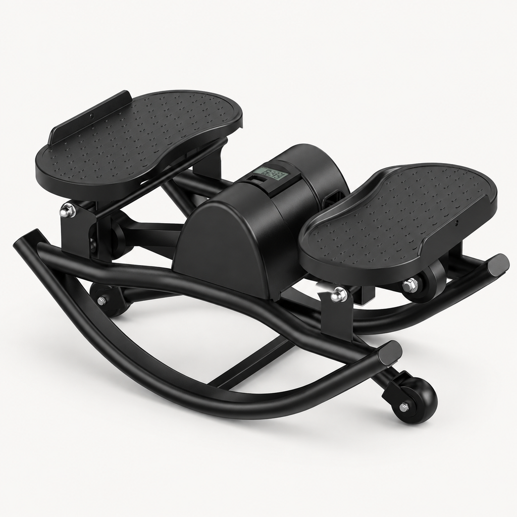 Lateral Rocking Stepper with Resistance Bands and LCD Monitor for Low-Impact Full-Body Home Workouts