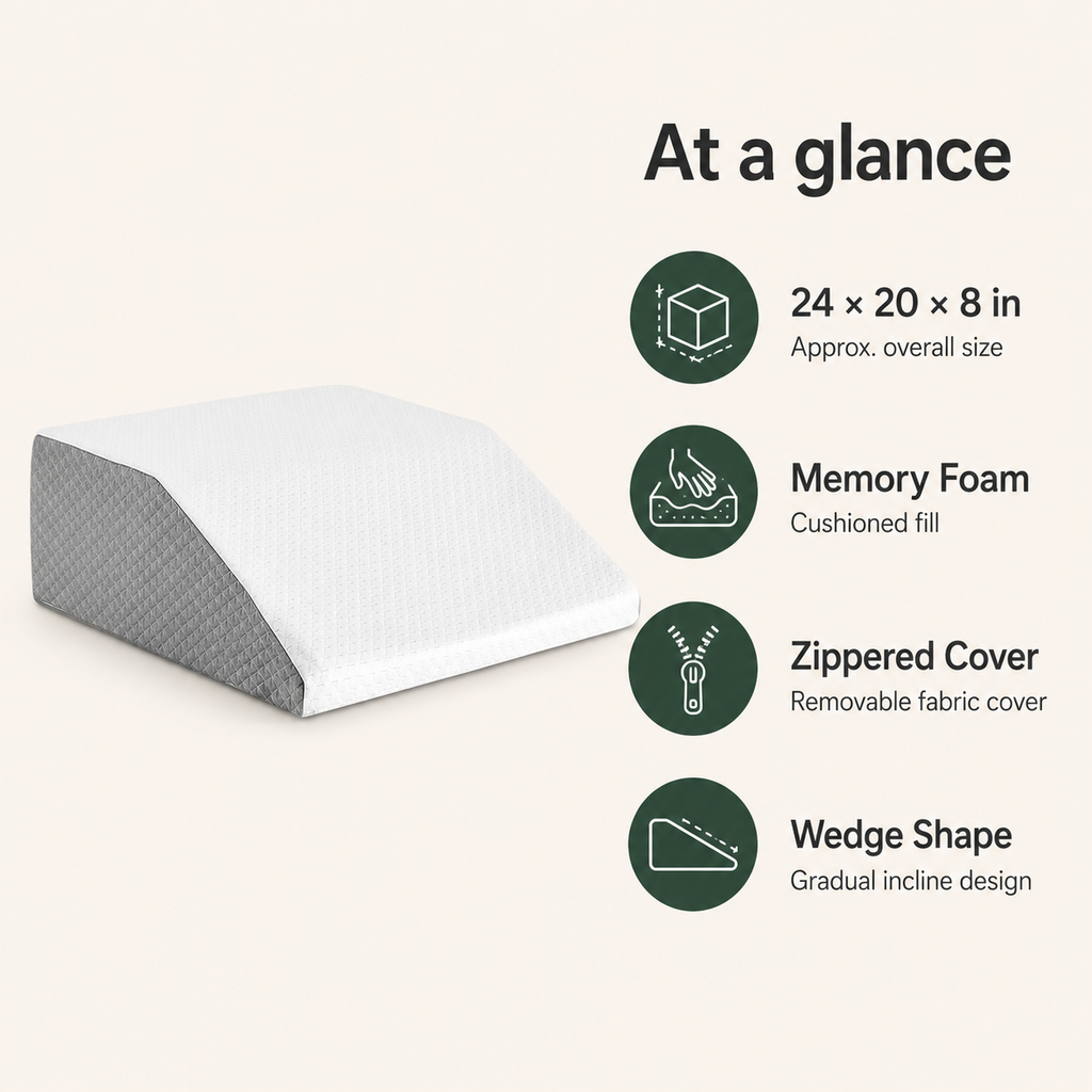 Leg Elevation Pillow with Memory Foam, 8-Inch Wedge for Sleeping, Resting, Knee, Calf & Foot Support