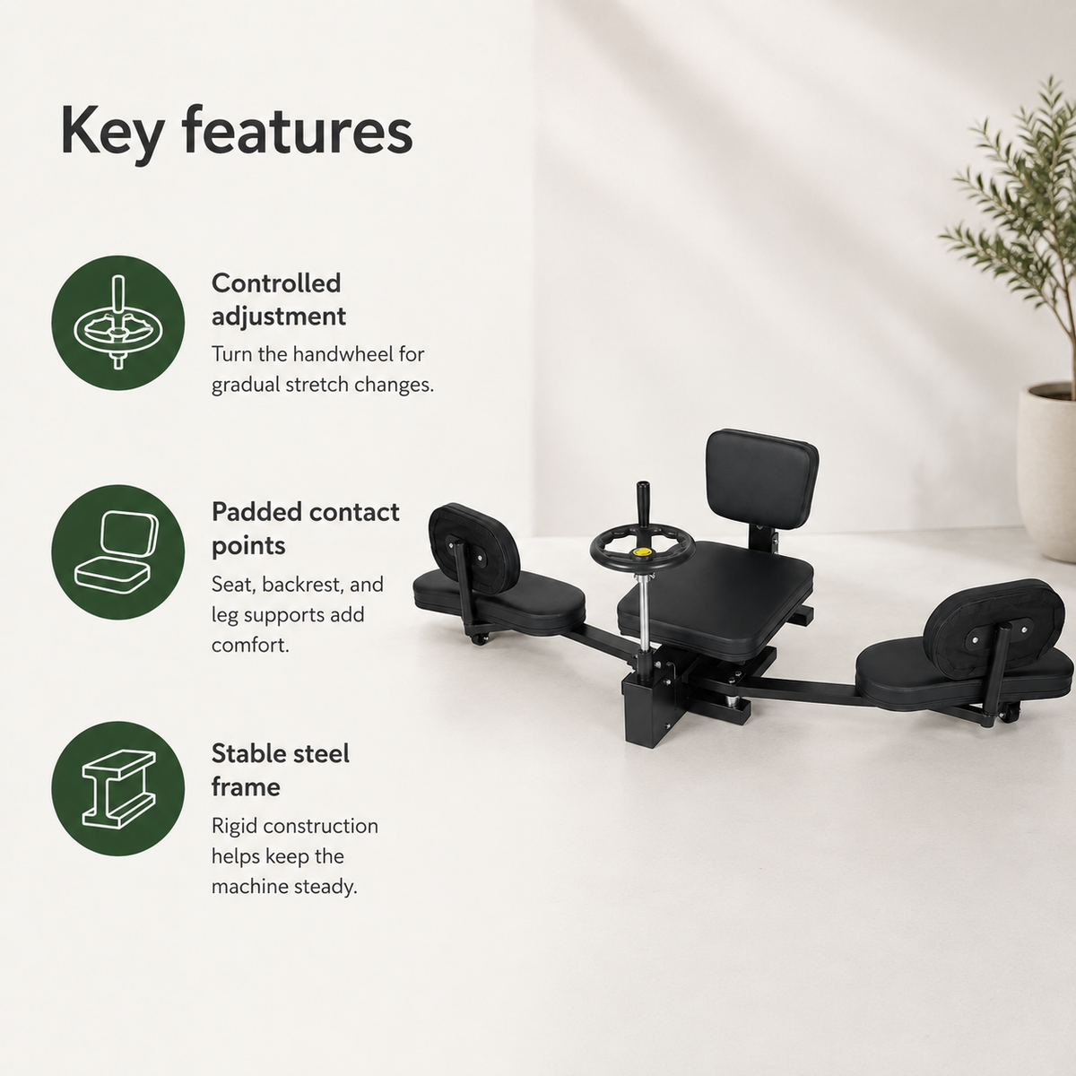 Leg Stretcher Machine with 180° Handwheel Adjustment, Heavy-Duty 3-Bar Split Trainer for Home Flexibility Training