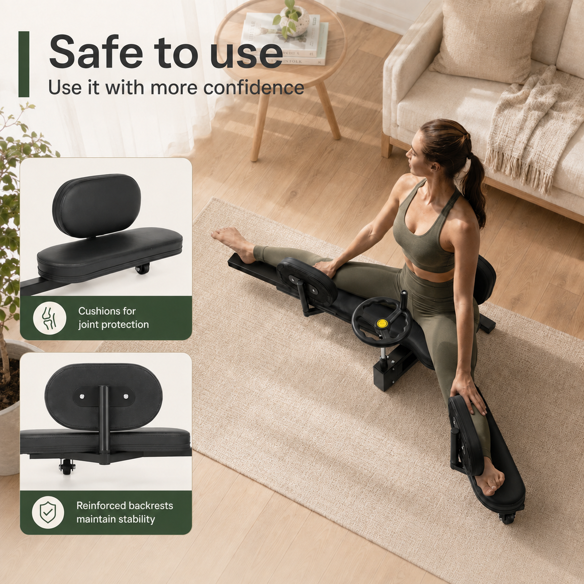 Leg Stretcher Machine with 180° Handwheel Adjustment, Heavy-Duty 3-Bar Split Trainer for Home Flexibility Training