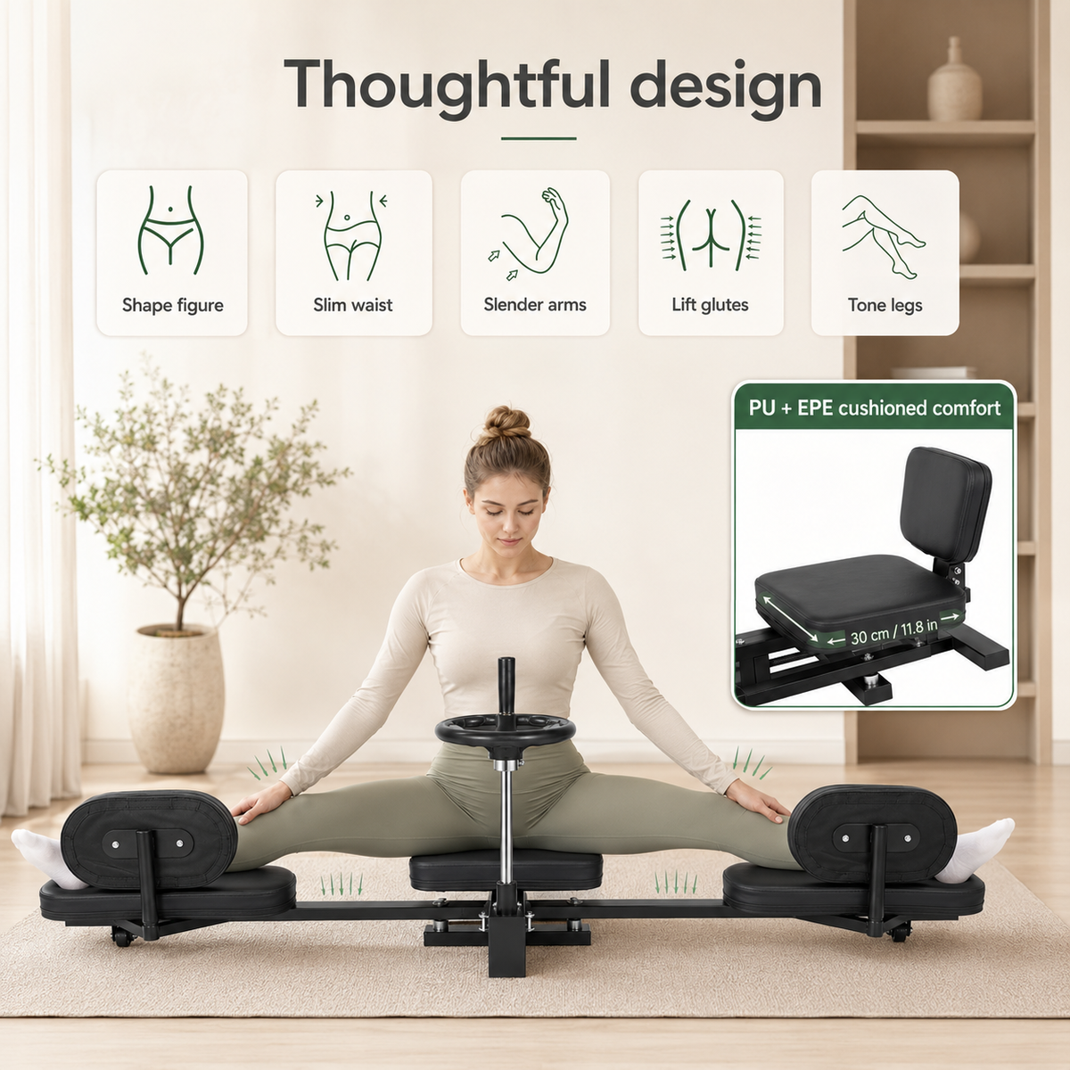 Leg Stretcher Machine with 180° Handwheel Adjustment, Heavy-Duty 3-Bar Split Trainer for Home Flexibility Training