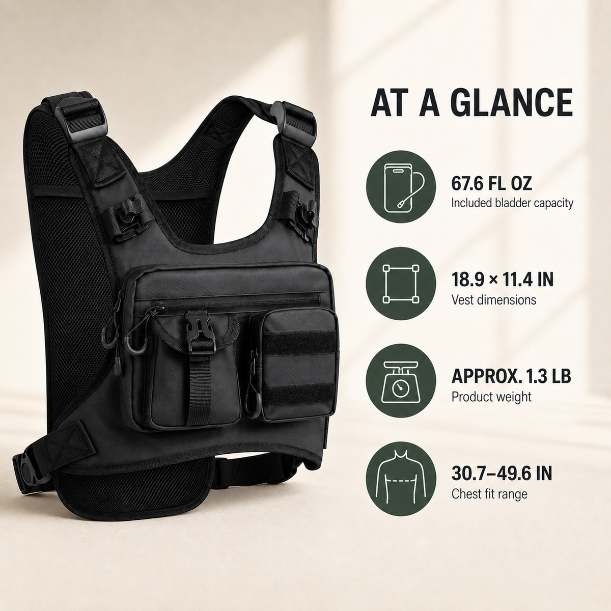 Lightweight Hydration Vest with Included 2 L Bladder, Breathable Running Pack for Trail Running, Hiking and Cycling