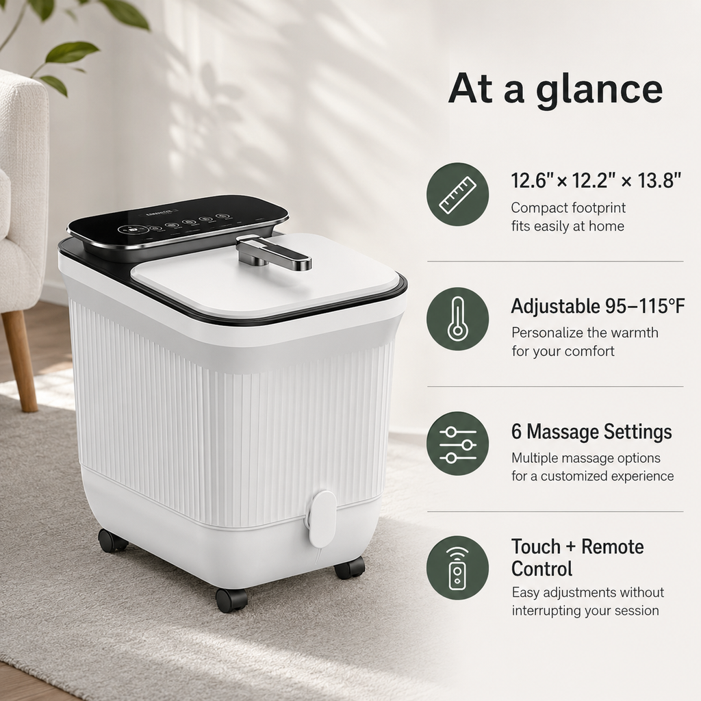 Electric Heated Foot Spa Bath Massager with 6 Kneading Roller Sets, Bubble Massage, Touch and Remote Controls, Graphite, 12.6 x 12.2 x 13.8 in