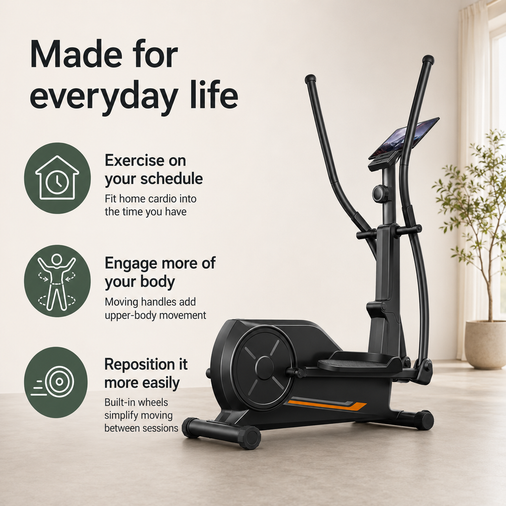 Magnetic Elliptical Machine for Home with 12-Inch Stride, Quiet Drive, Pulse Grips, LCD Monitor & 330 lb Capacity