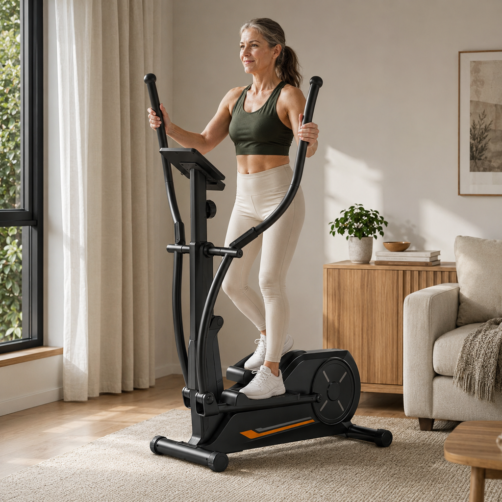 Magnetic Elliptical Machine for Home with 12-Inch Stride, Quiet Drive, Pulse Grips, LCD Monitor & 330 lb Capacity