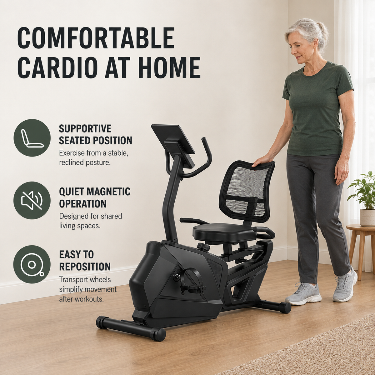 Magnetic Recumbent Exercise Bike with 16 Resistance Levels, Adjustable Seat, Mesh Backrest and LCD Display, 350 lb Capacity