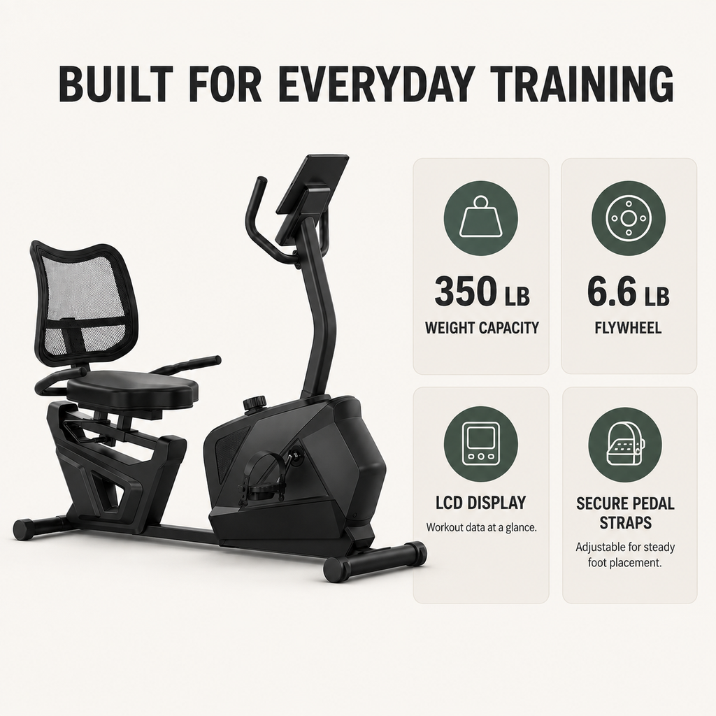 Magnetic Recumbent Exercise Bike with 16 Resistance Levels, Adjustable Seat, Mesh Backrest and LCD Display, 350 lb Capacity