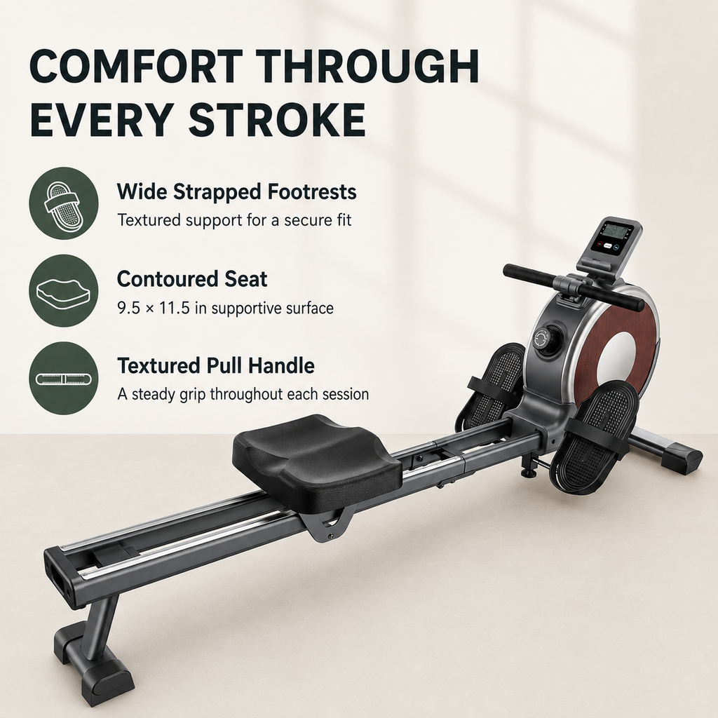 Magnetic Rowing Machine with 16 Resistance Levels, Dual Slide Rails and 350 lb Capacity for Home Workouts