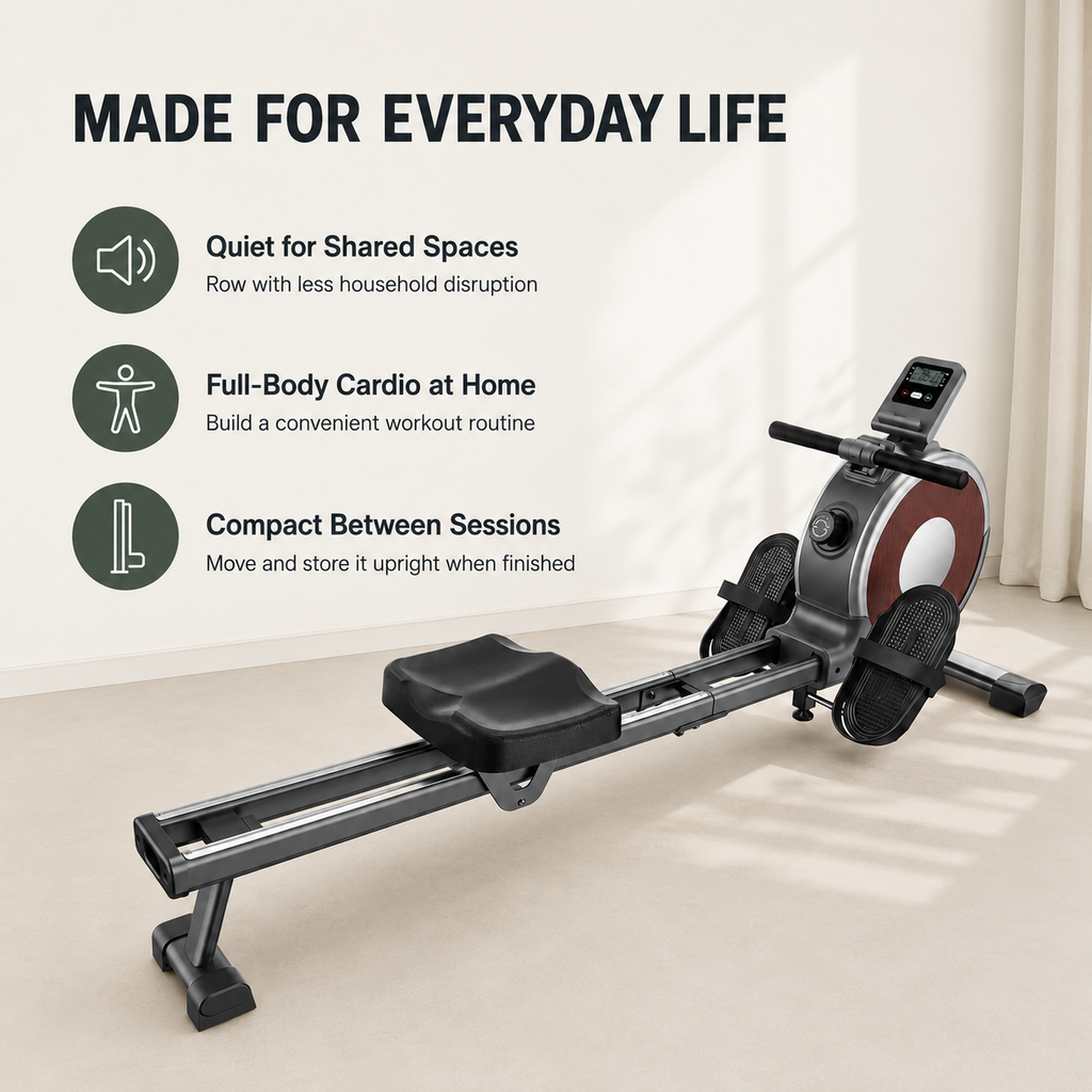 Magnetic Rowing Machine with 16 Resistance Levels, Dual Slide Rails and 350 lb Capacity for Home Workouts