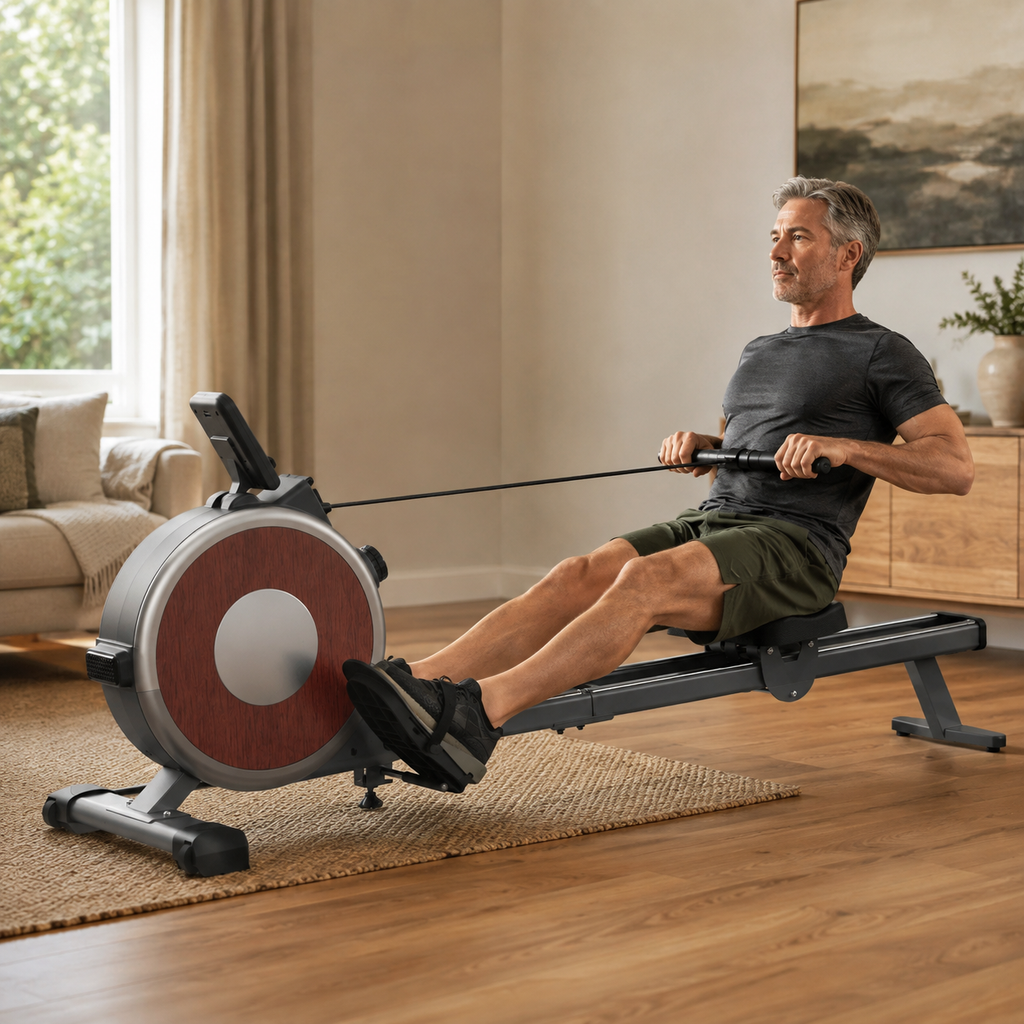 Magnetic Rowing Machine with 16 Resistance Levels, Dual Slide Rails and 350 lb Capacity for Home Workouts