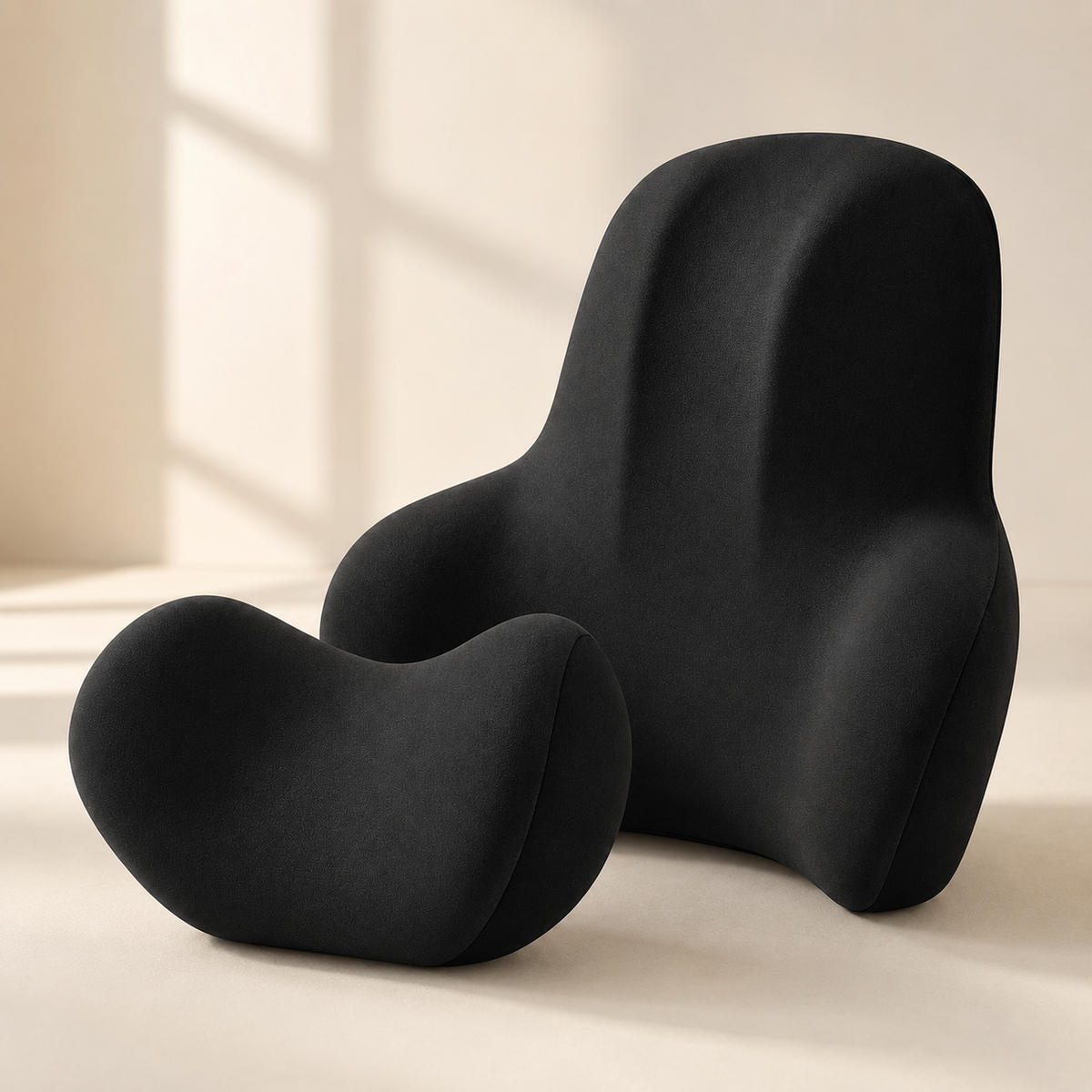 Memory Foam Car Neck Pillow & Lumbar Support Set with Removable Washable Covers for Driving, Office & Home